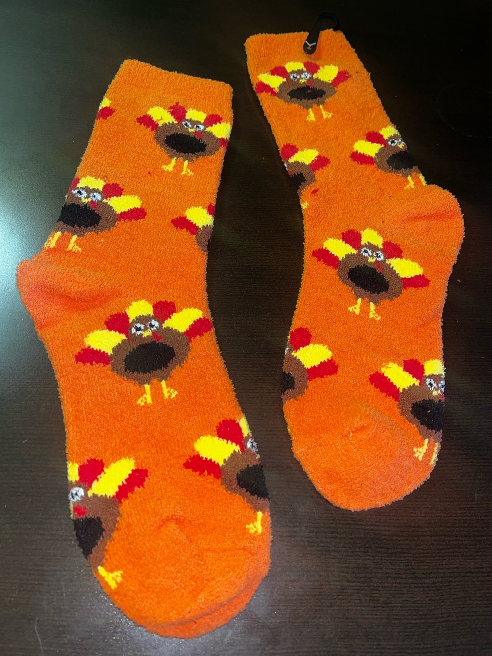 Women's Orange Turkey Pattern Plush Slipper Socks